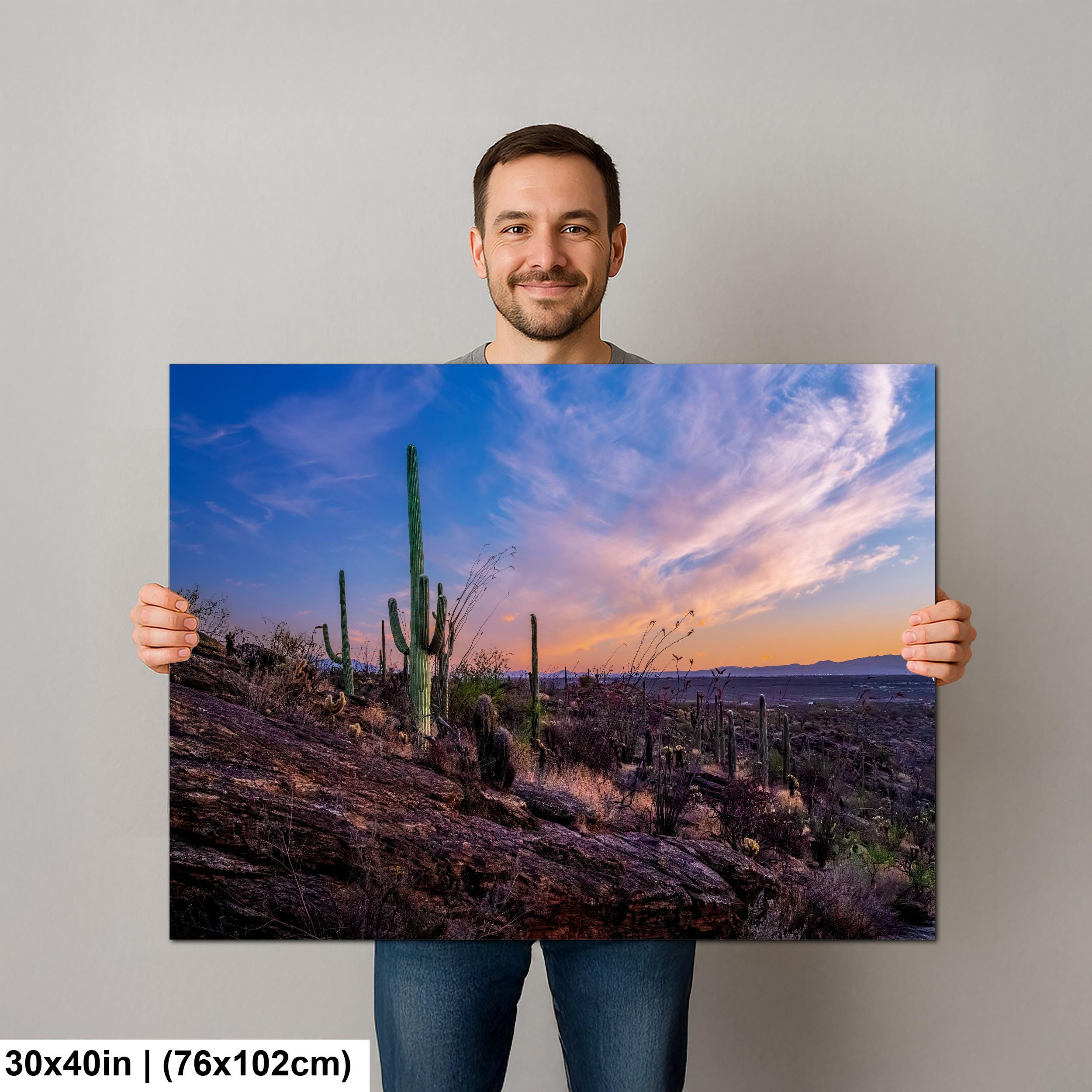 Rocky Sonoran Desert Hillside Sunset with Saguaros - Saguaro National Park East Tucson Photography Print
