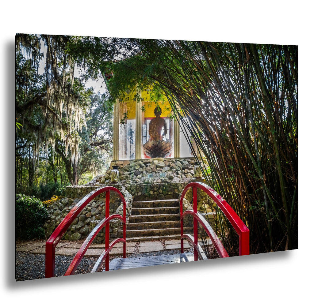 Avery Island Louisiana Buddha Garden Red Bridge Wall Art Photography Print, Jungle Gardens Shrine, Southern Landscape Aluminum/Metal/Canvas