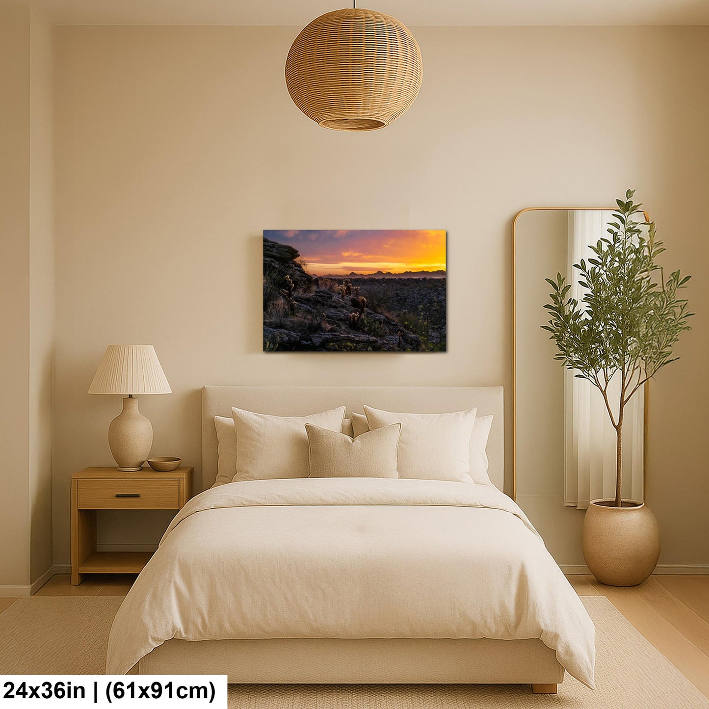 Sonoran Desert Sunset with Cholla and Saguaros - Casa Grande Arizona Photography Print