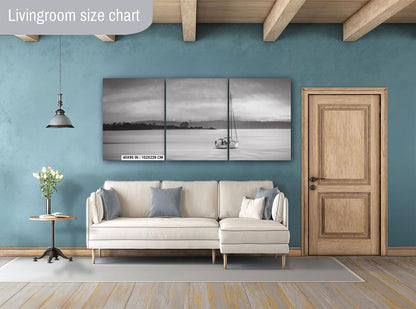 Seattle Shilshole Bay Marina Sailboat Black and White Washington Canvas Wall Art Photography Metal Print, Puget Sound Coastal Nautical Decor