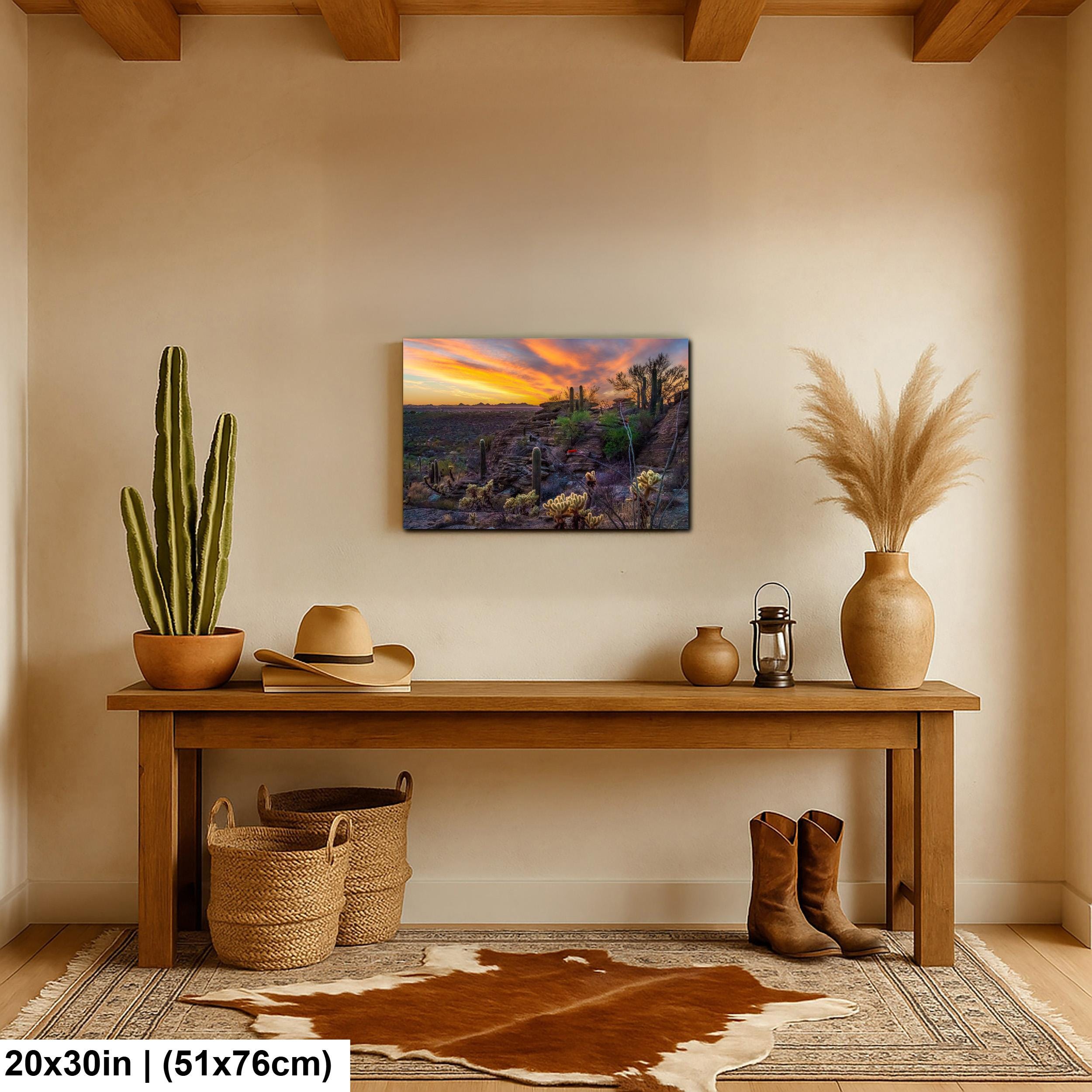 Sonoran Desert Sunset Overlook with Saguaros and Cholla Tucson Arizona Photography Print