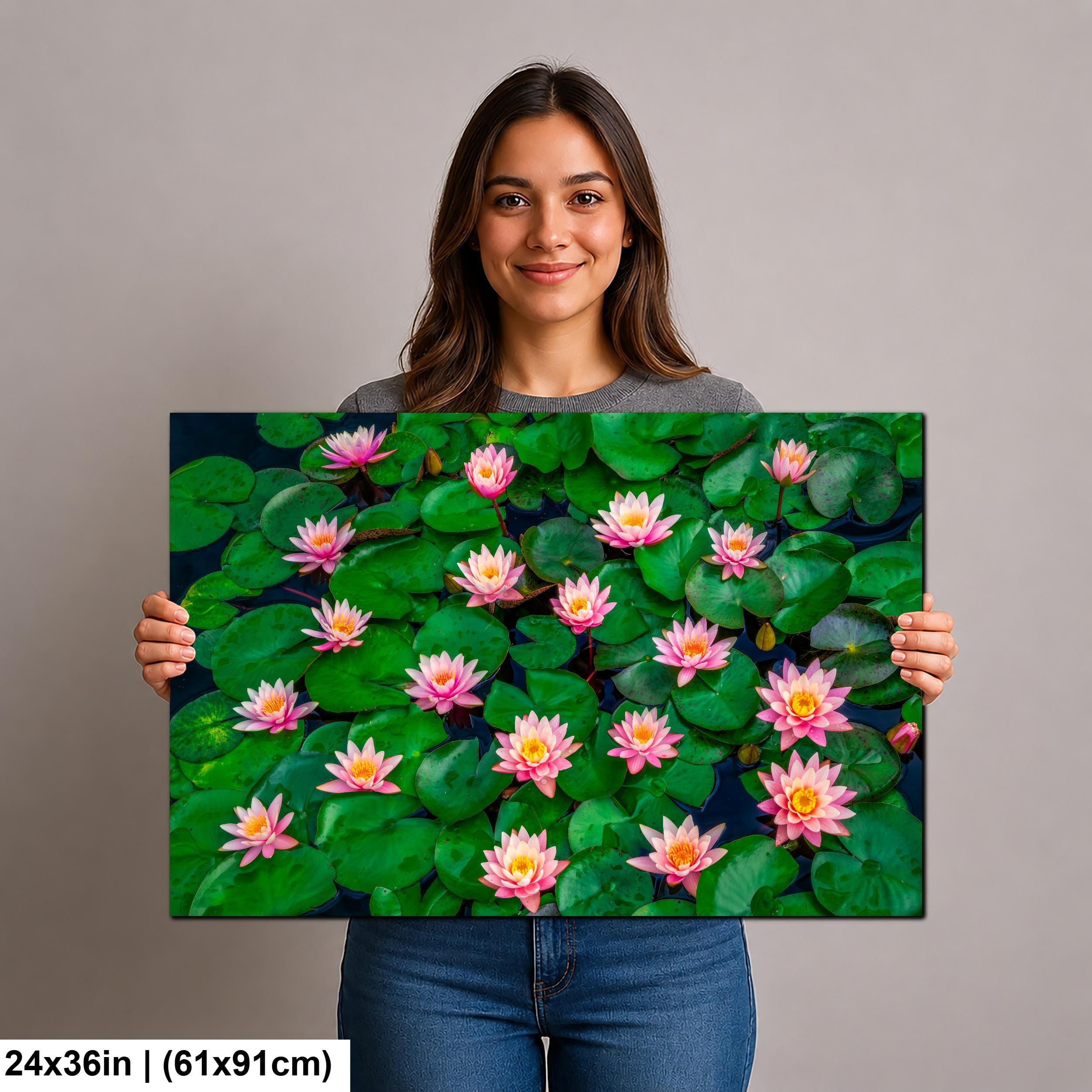 Pink Water Lilies: Botanical Flower Garden Pond Photography Wall Art Print