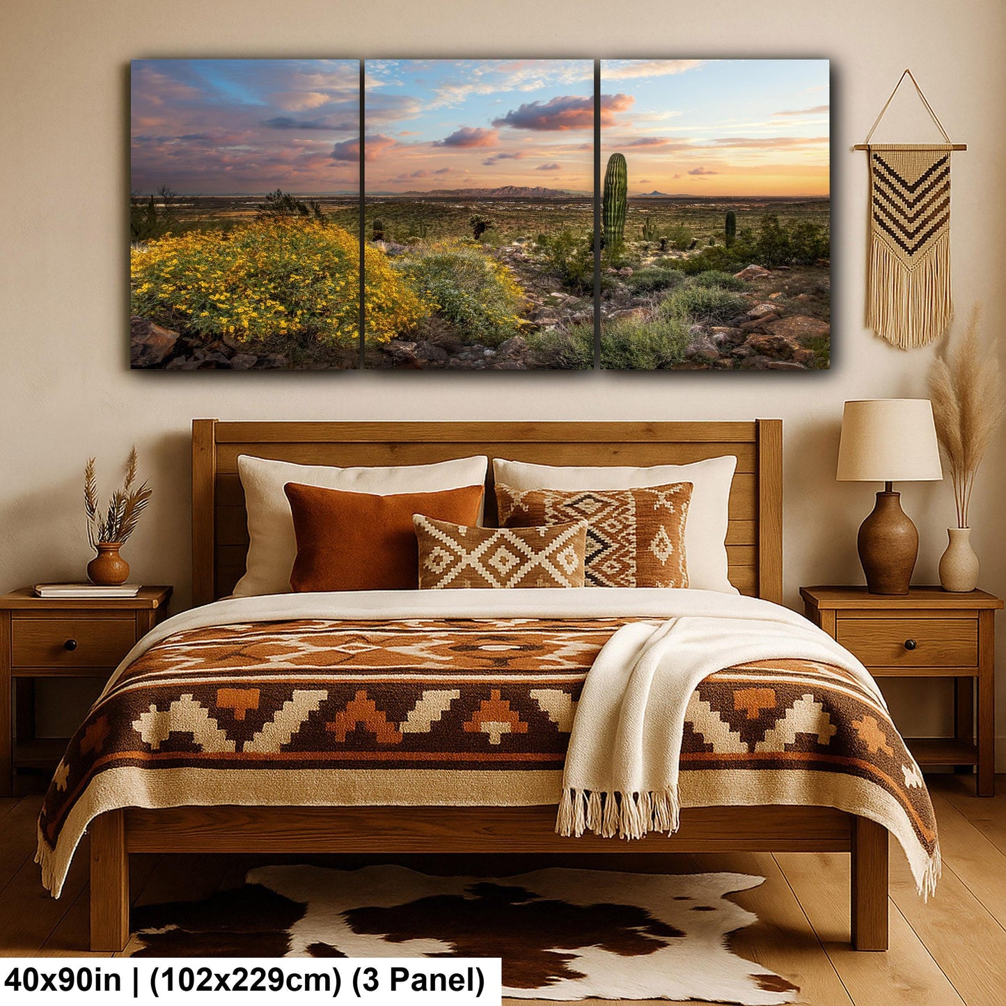 Arizona Sunset Overlook with Saguaros and Wildflowers - Casa Grande Sonoran Desert Photography Print