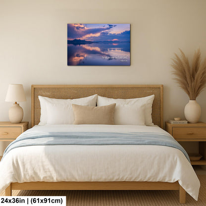 Psalm 46:10 Be Still and Know That I Am God, Sunset Lake Photography Print, Christian Scripture Wall Decor
