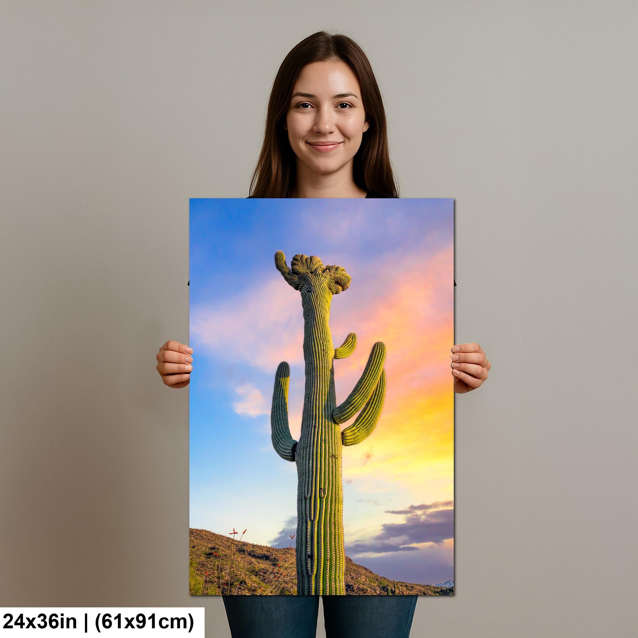 Saguaro Cactus at Sunset - Saguaro National Park East Tucson Arizona Photography Print