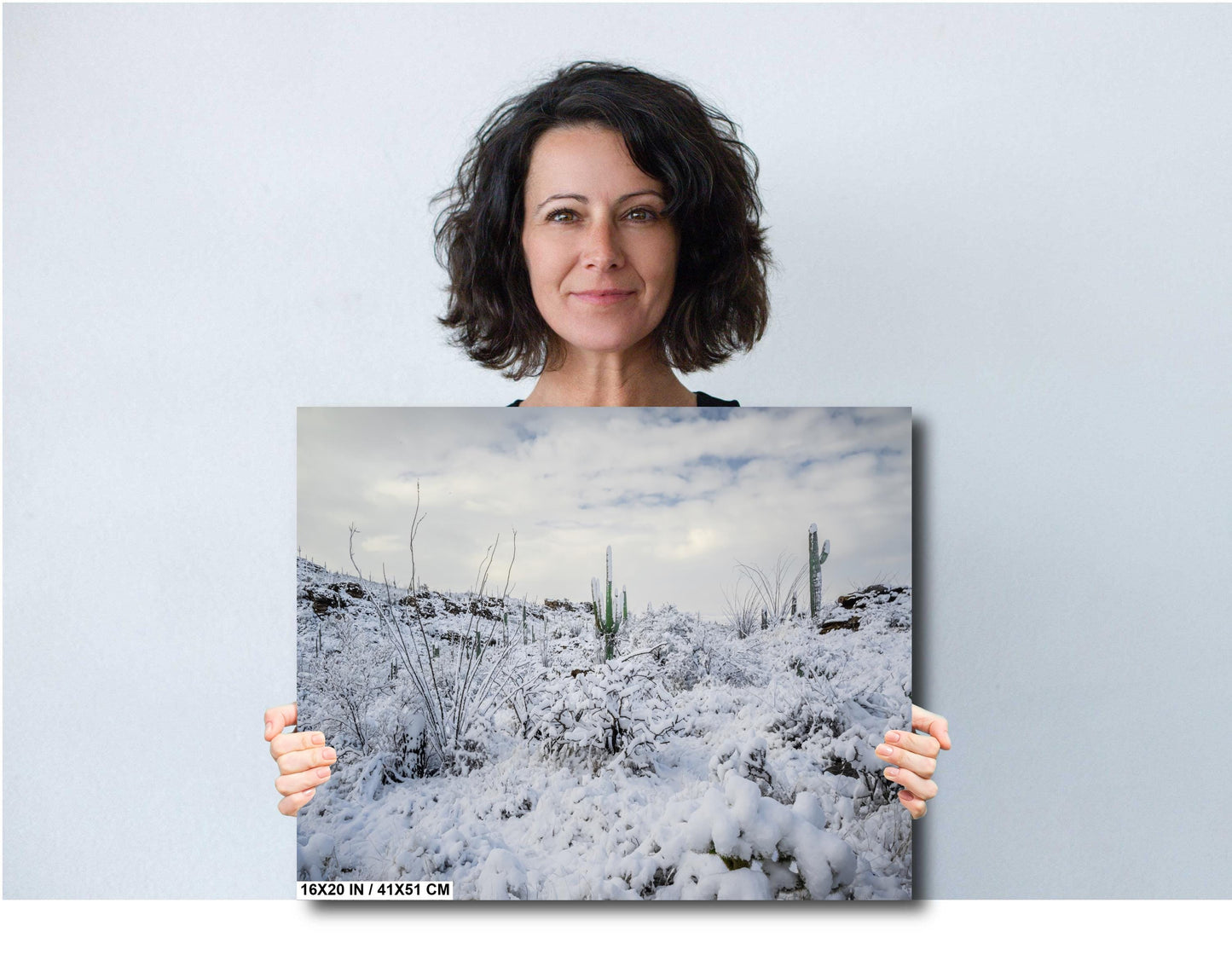 Saguaro Desert Wall Art – Winter Cactus Print | Rare Snowfall Photography Tucson