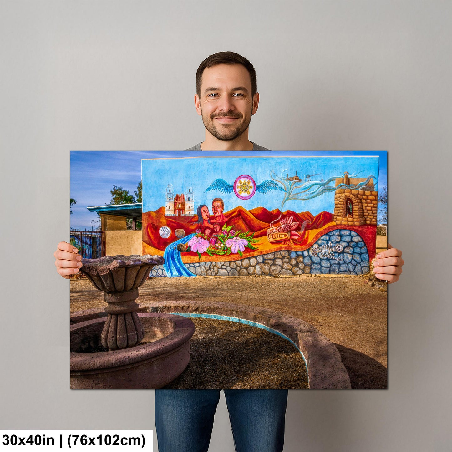 Tucson Mural - Cultural Heritage Mural With Fountain, Photography Print Wall Art
