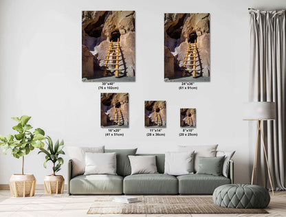 Steps to Ancient Homes: Wooden Ladders in Bandelier National Monument Los Alamos New Mexico Print Wall Art Aluminum/Acrylic/Metal/Canvas