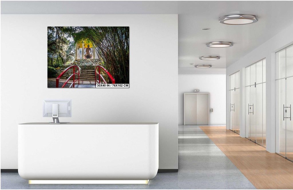 Avery Island Louisiana Buddha Garden Red Bridge Wall Art Photography Print, Jungle Gardens Shrine, Southern Landscape Aluminum/Metal/Canvas
