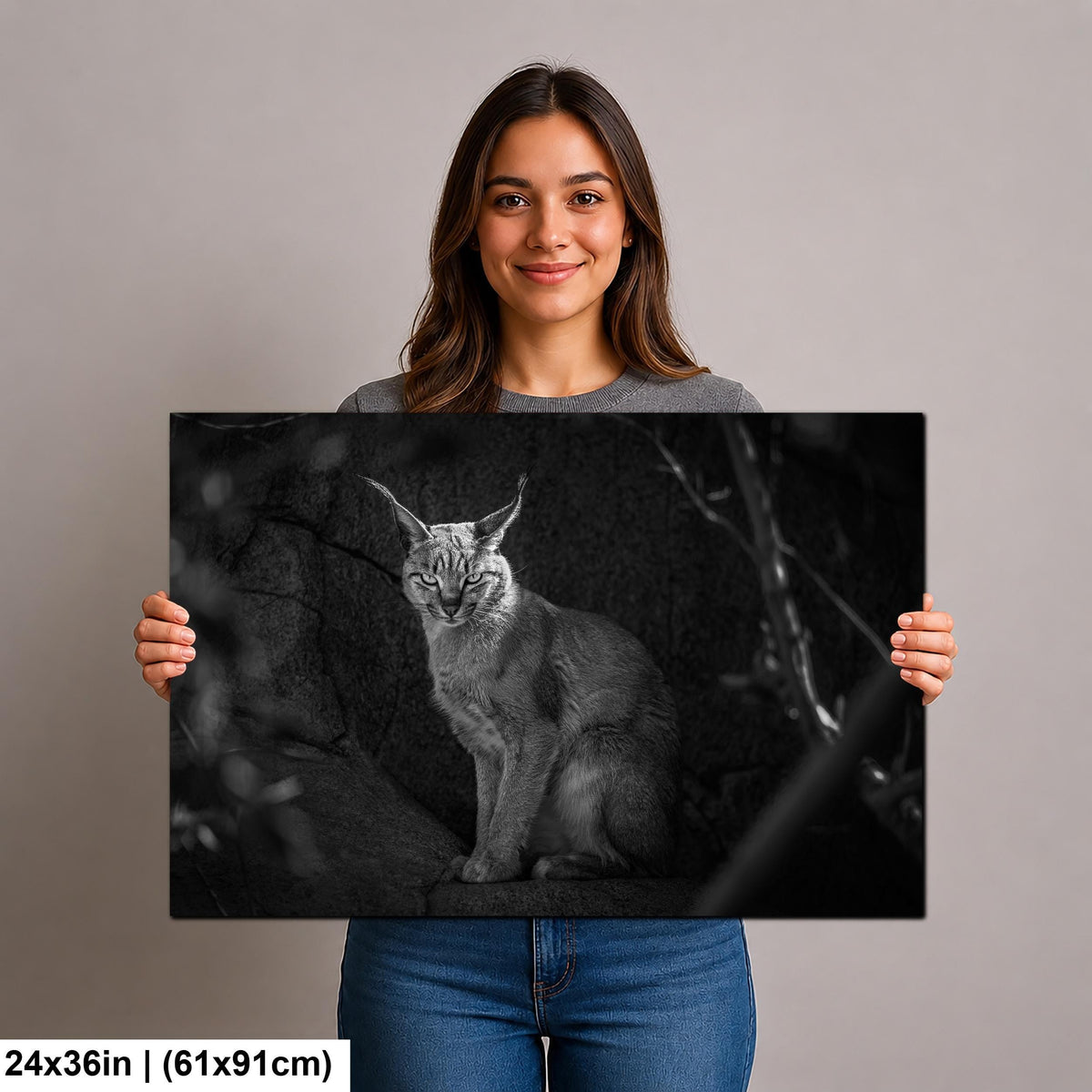 Caracal Wild Cat: African Animal Black and White Photography Wall Art Decor