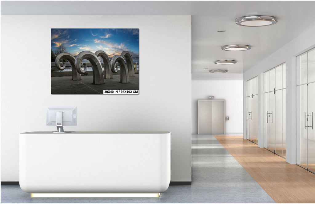 Seattle Waterfront Print: Salmon Waves Sculpture Modern Wall Art