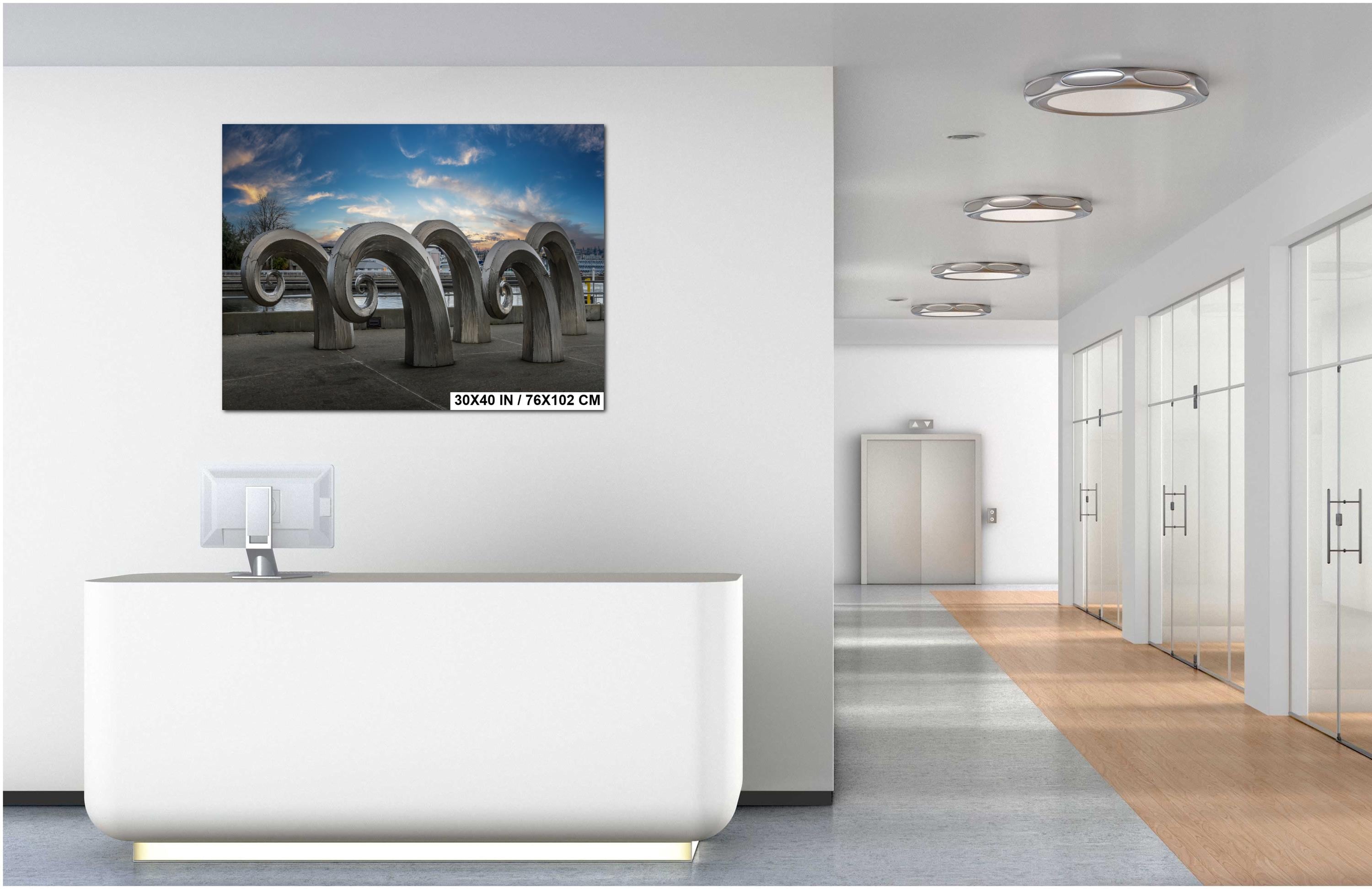 Seattle Waterfront Print: Salmon Waves Sculpture Modern Wall Art