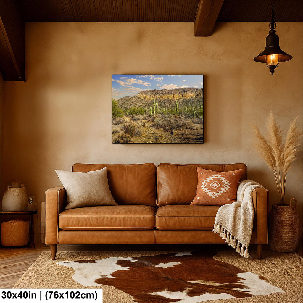 Sonoran Desert Saguaros and Mountain Ridge Arizona Photography Print, Southwest Wall Art