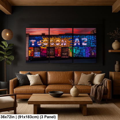 Tucson Mural - Colorful Sunset Street Art with Mosaic Pattern, Arizona Photography Print