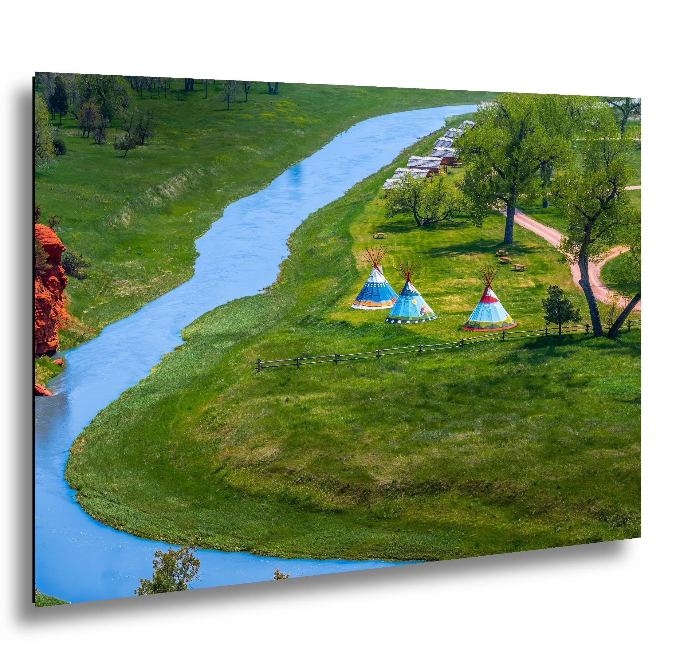Painted Prairie: Tipis Along Red Cliffs Wyoming Photography Wall Art