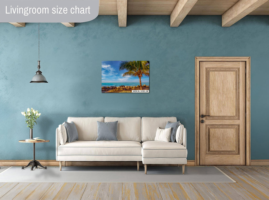 Key West Rocks: Solitary Palm and Ocean View Metal Aluminum Print Florida Seascape Wall Art Home Decor