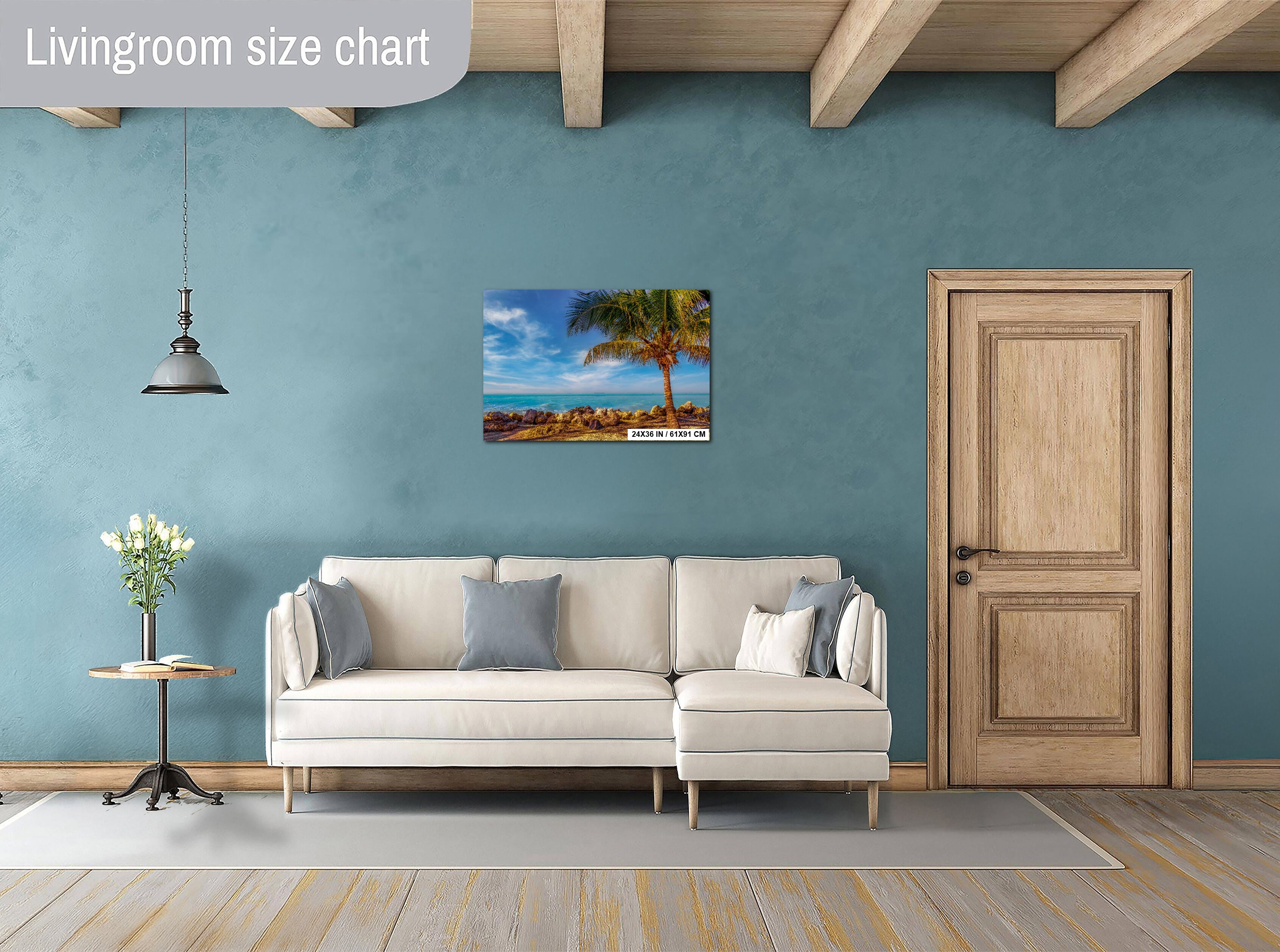 Key West Rocks: Solitary Palm and Ocean View Metal Aluminum Print Florida Seascape Wall Art Home Decor