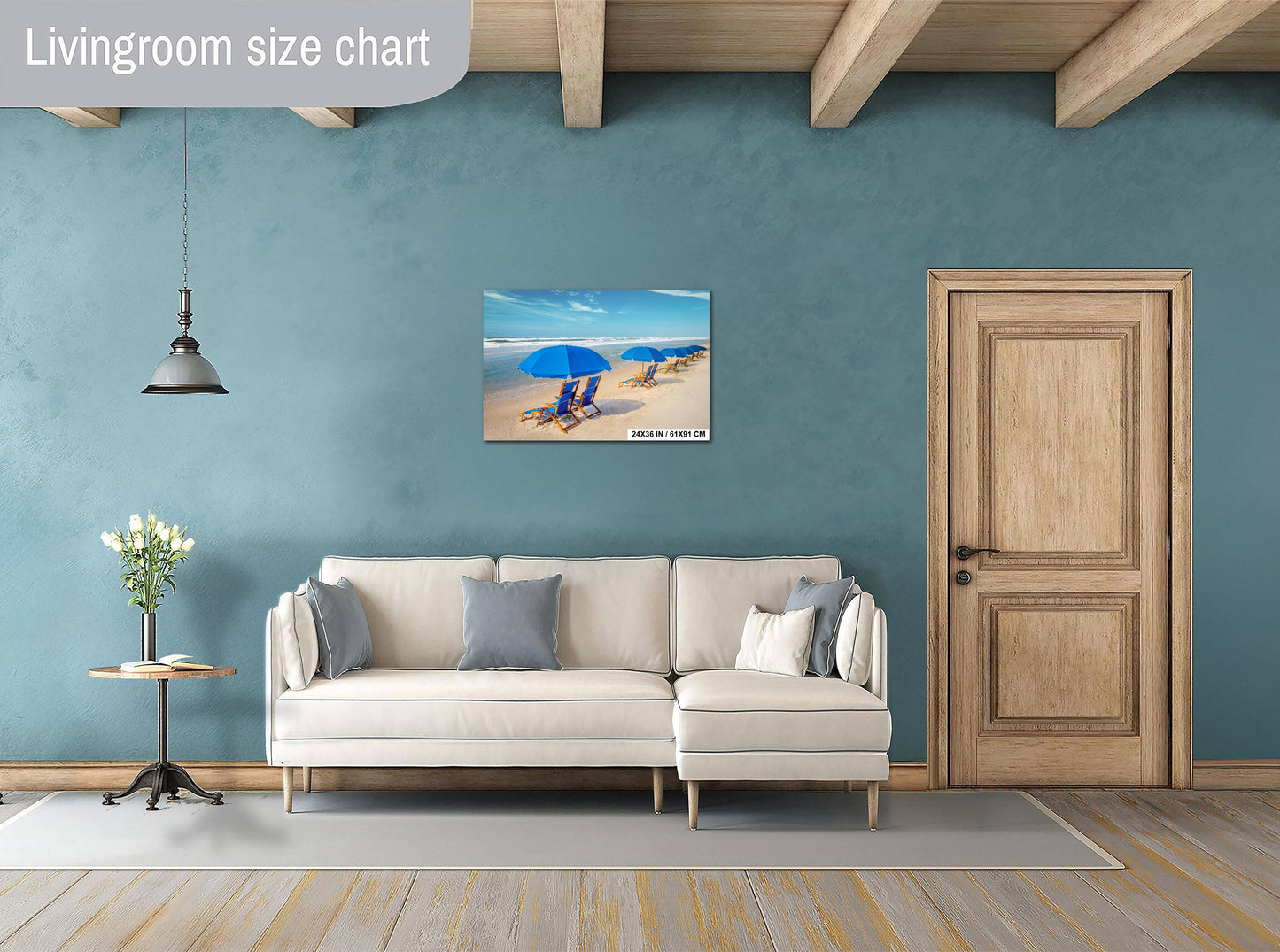Seaside Escapade:  Blue Umbrella Beach Florida Seascape Photography Metal Canvas Wall Art Print