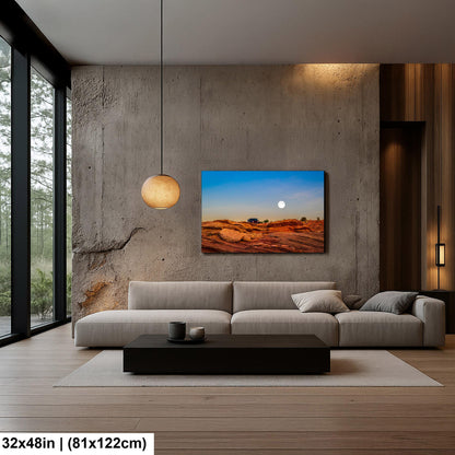 Moonrise Over Red Slickrock with Jeep, Page Arizona Photography Print