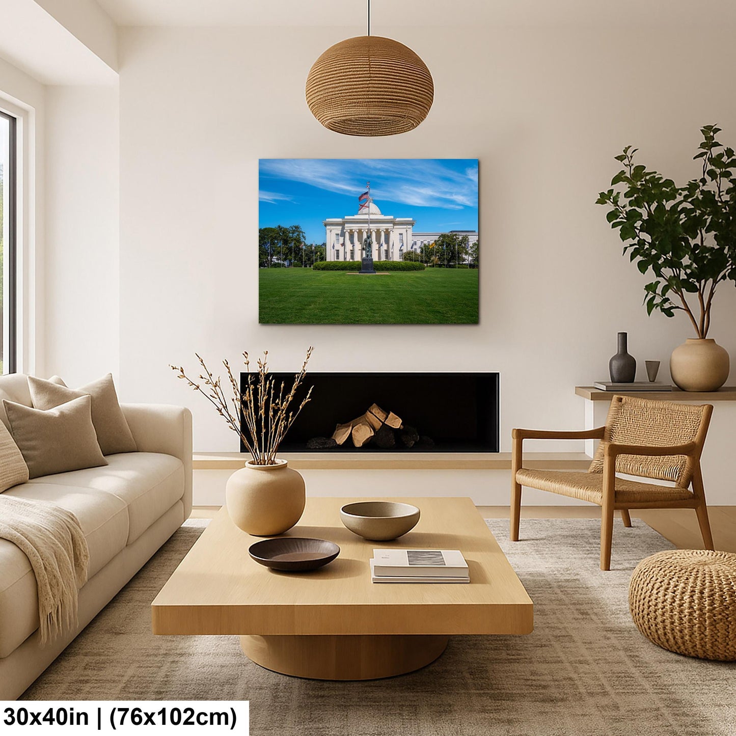 Alabama Capitol with Statue and Flags Photography Wall Art