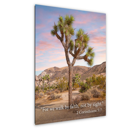 2 Corinthians 5:7 Walk by Faith Not by Sight, Joshua Tree Desert Photography Print, Christian Scripture Wall Decor