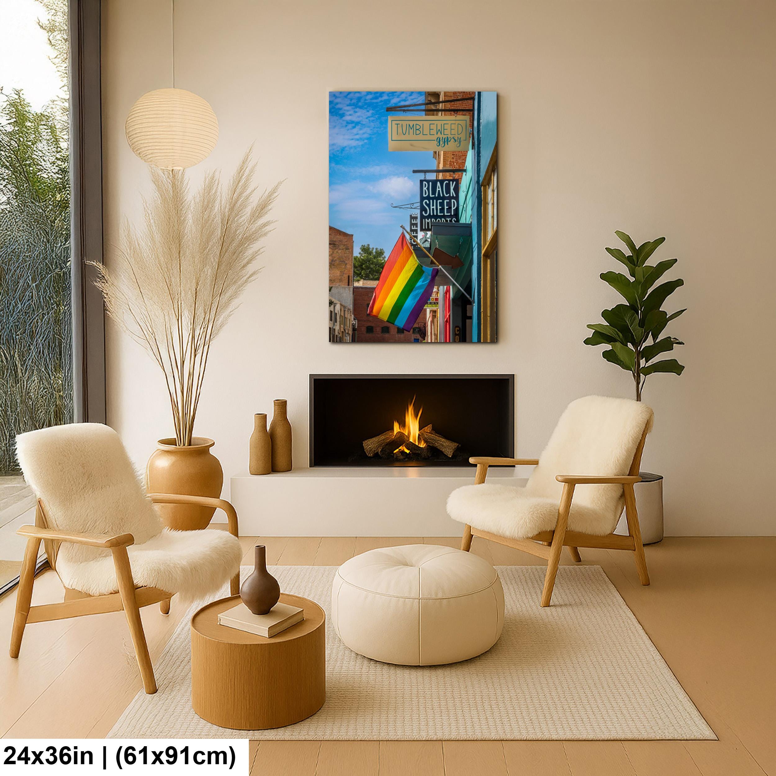 Bisbee Street Scene with Pride Flag Colorful Arizona Downtown Photography Wall Art
