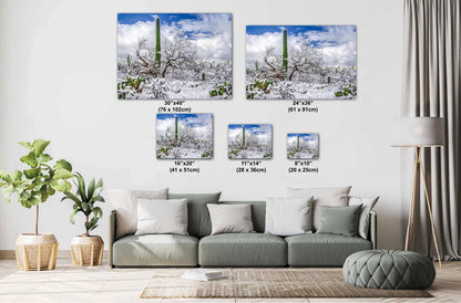 Saguaro Desert Wall Art – Winter Cactus Print | Tucson Arizona Snow Scene Decor