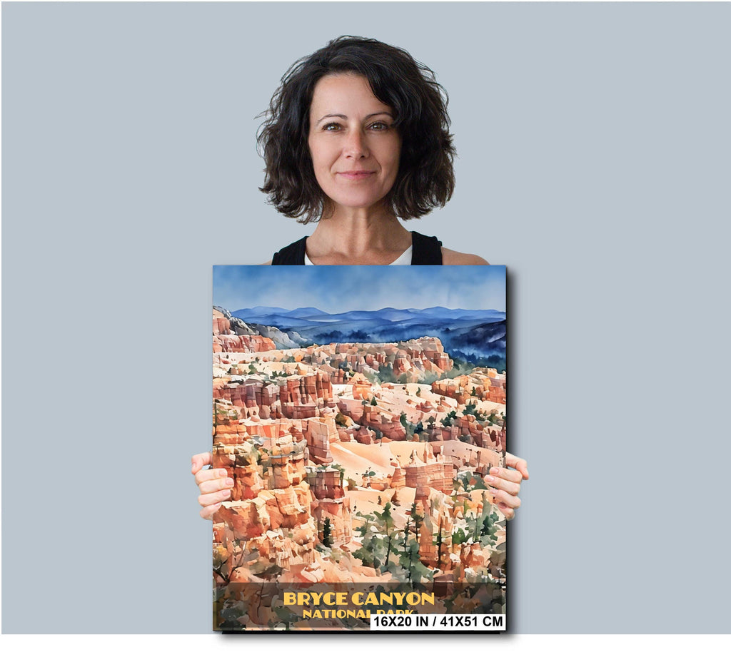 Bryce Canyon National Park Poster: Watercolor Style Hoodoos, Utah Landscape, Retro Wall Art