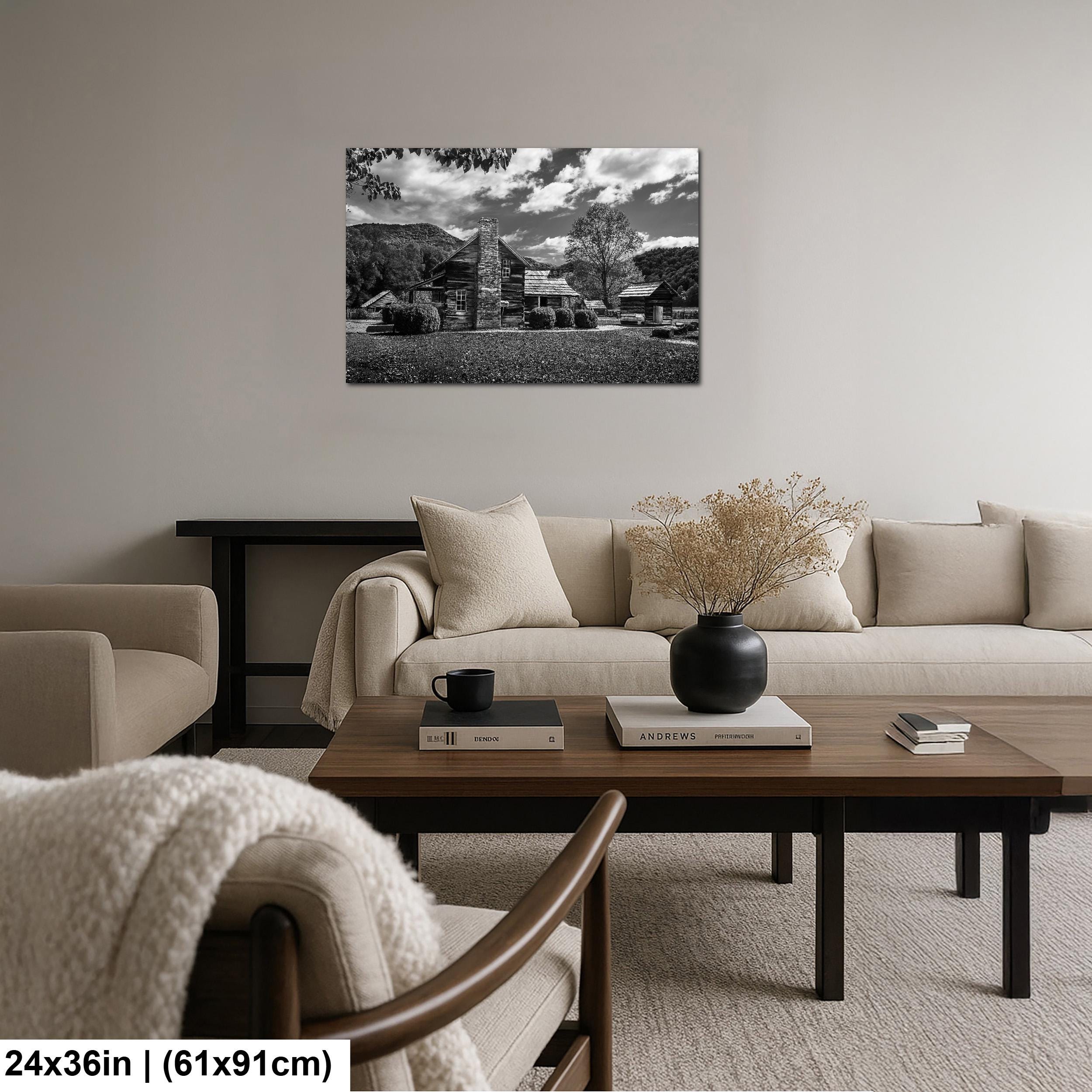 Appalachian Pioneer Homestead Black and White Photography Print, Great Smoky Mountains National Park Tennessee North Carolina