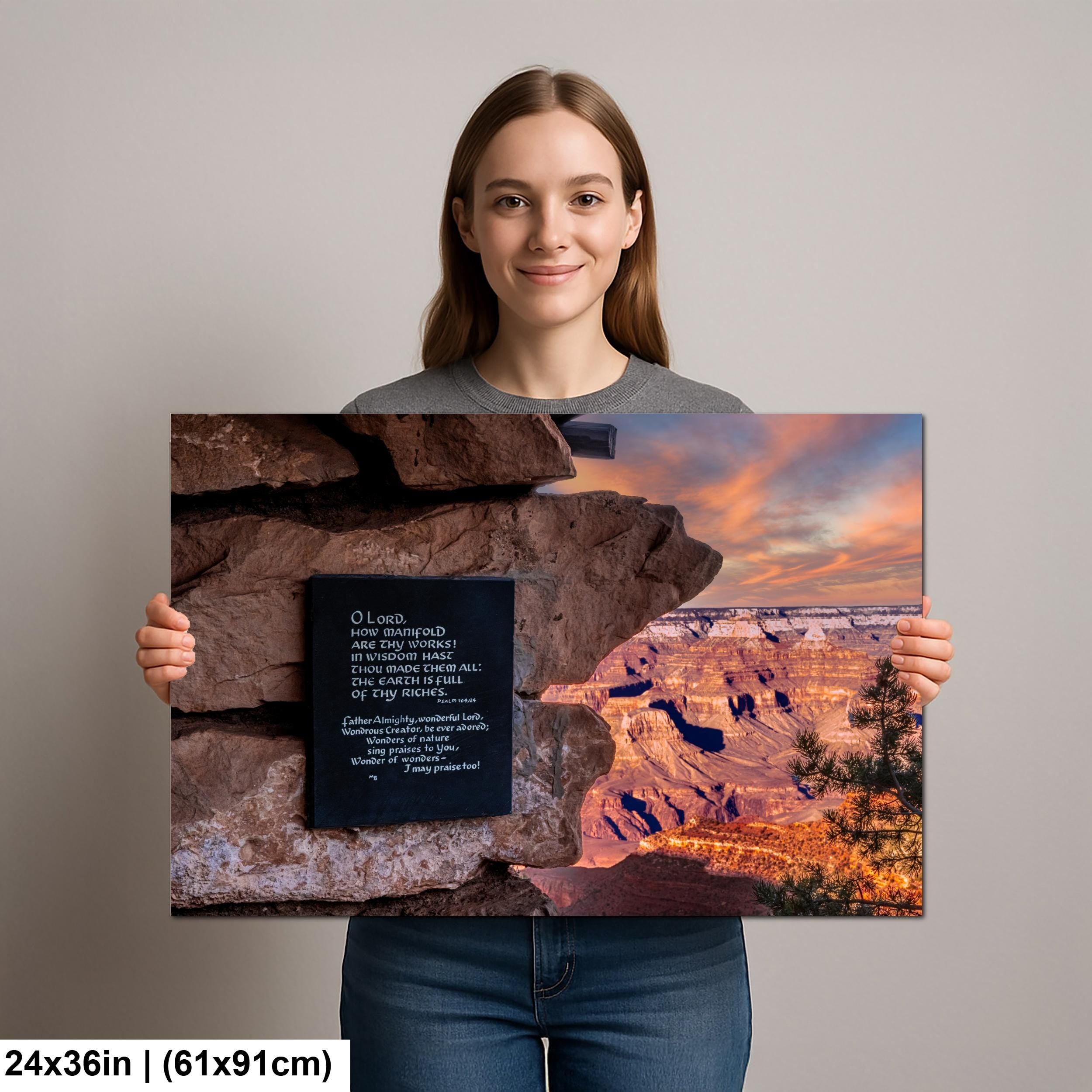 Grand Canyon Sunset Psalm 104:24 Scripture Plaque – Arizona Photography Wall Art