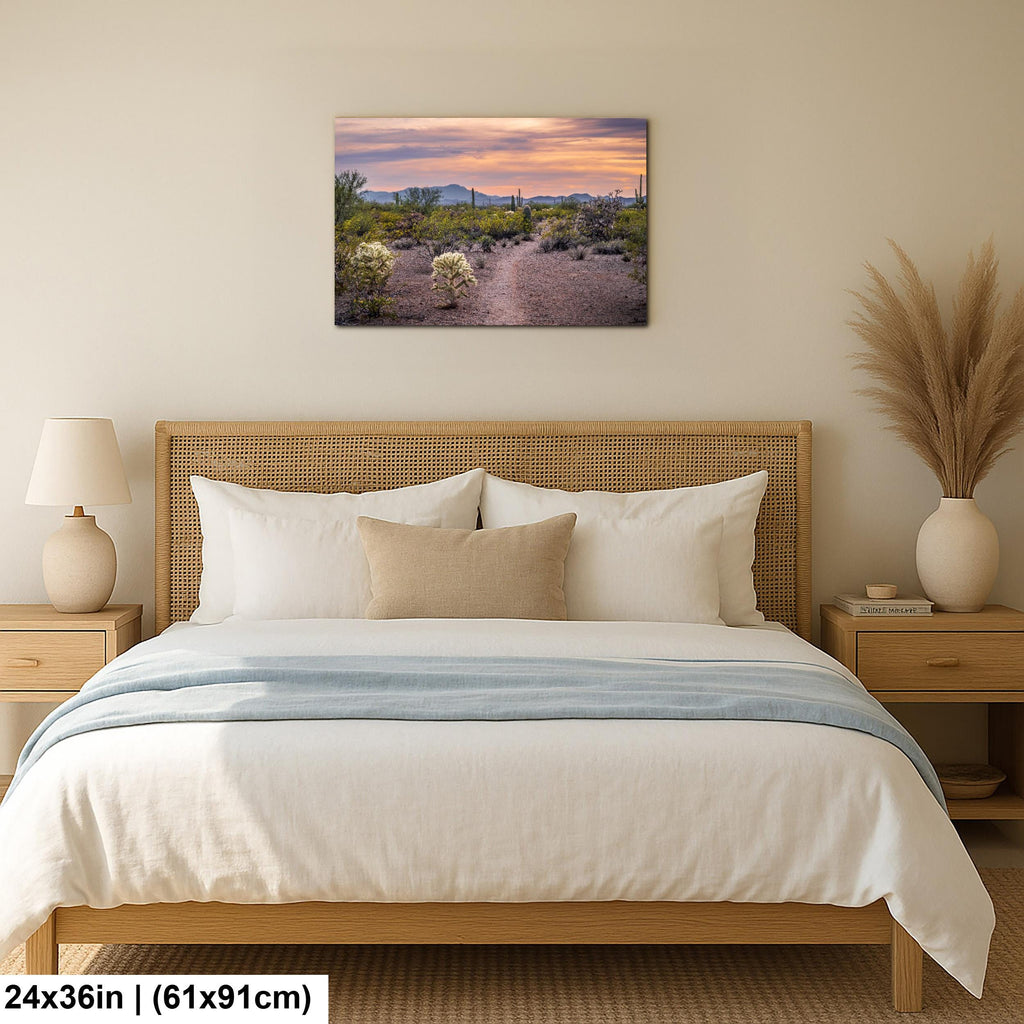 Spring Wildflowers and Saguaros at Sunset, Tucson Arizona Sonoran Desert Photography Print