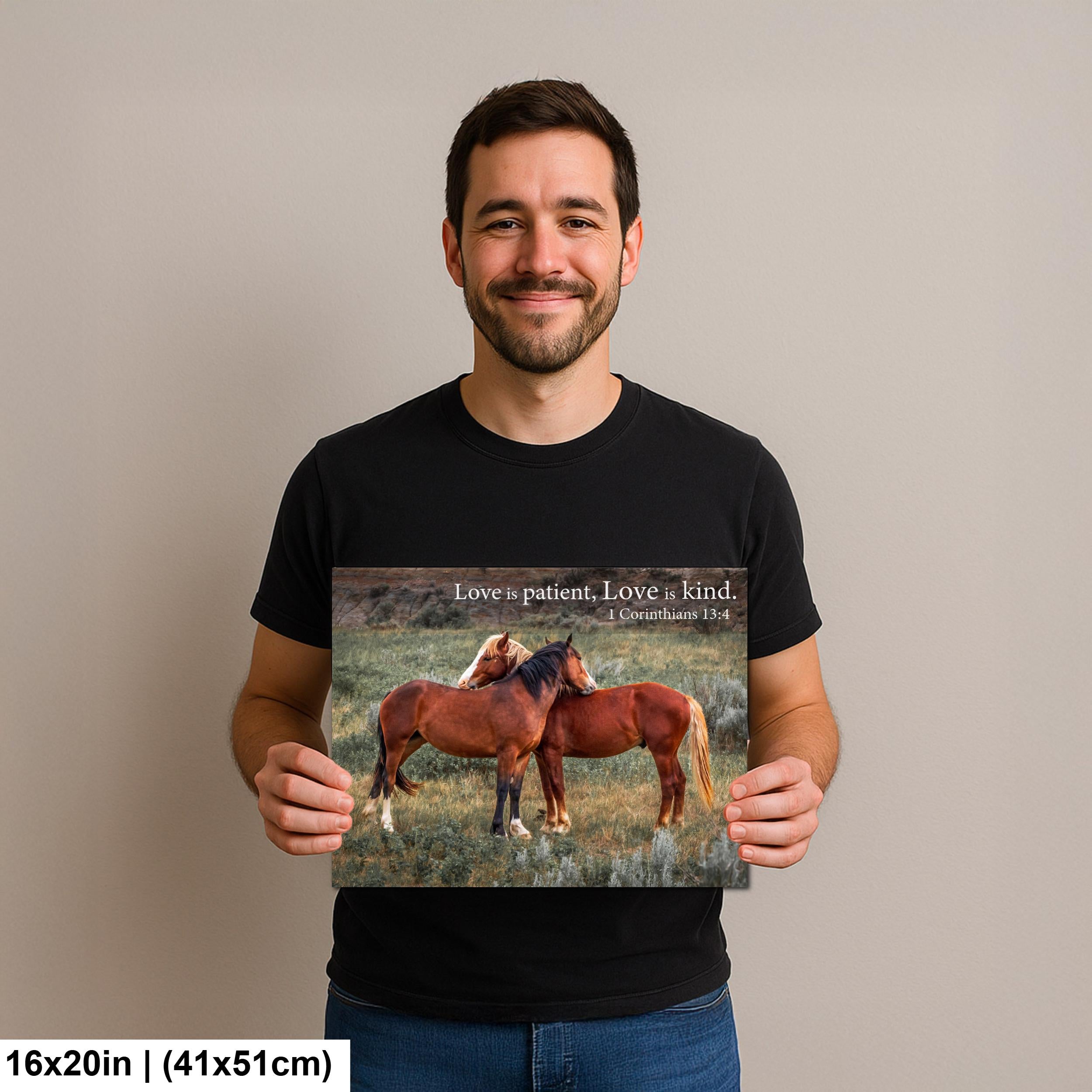 1 Corinthians 13:4 Love Is Patient Love Is Kind Bible Quote, Wild Horses Photography Print, Christian Wall Decor