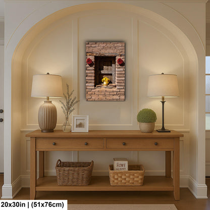 Adobe Wall with Flowers and Chili Ristras, Tucson Arizona, Photography Wall Art