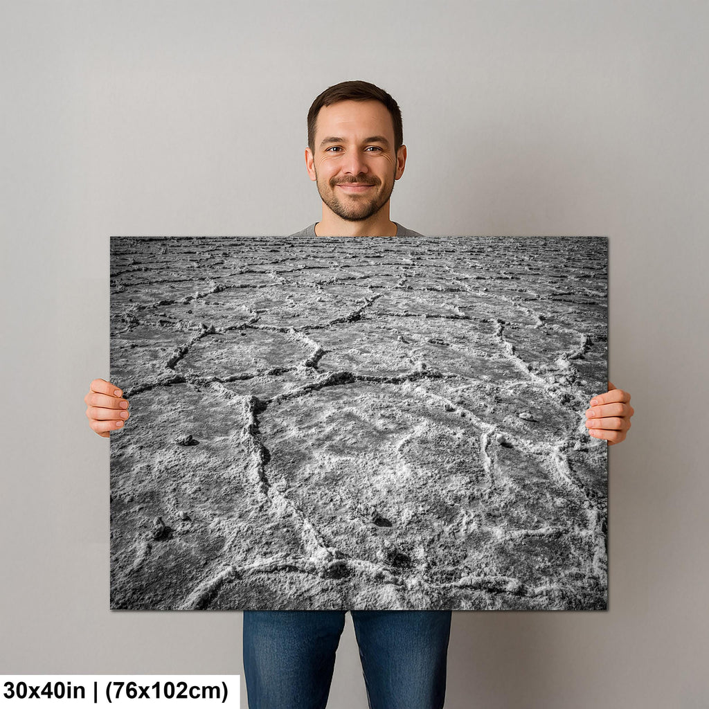 Black and White Salt Flats Photography Print, Badwater Basin Death Valley, Desert Landscape Wall Art, Minimalist Nature Decor