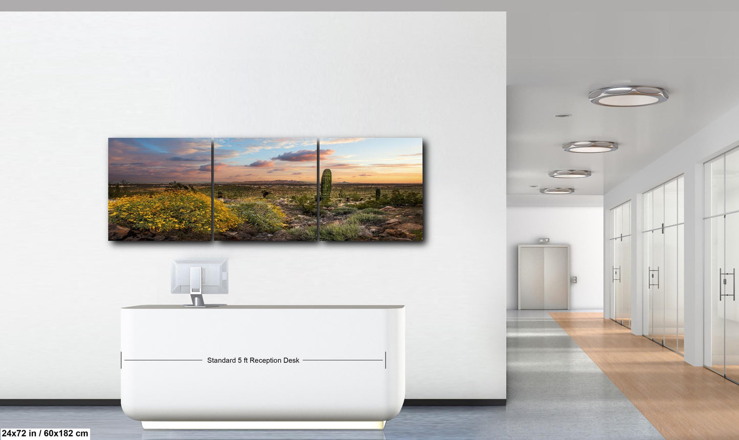 Arizona Sunset Overlook with Saguaros and Wildflowers - Casa Grande Sonoran Desert Photography Print