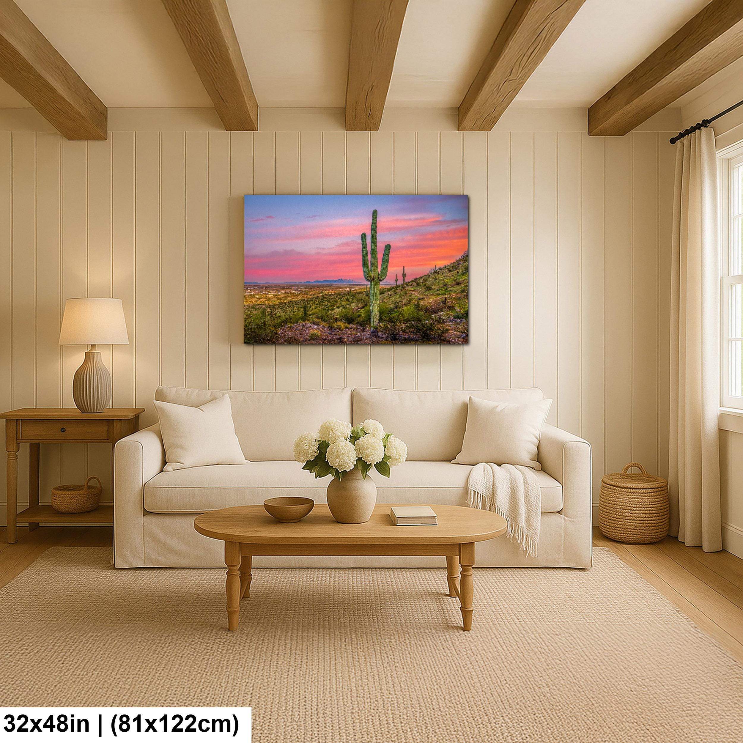 Sonoran Desert Sunset with Saguaros, Casa Grande Arizona, Photography Wall Art