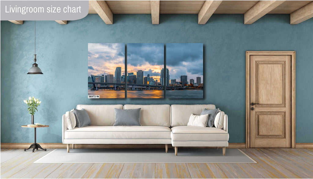 Miami Skyline from the Bay at Sunset: Florida Print Wall Art MacArthur Causeway Bridge Photography Aluminum/Acrylic/Metal/Canvas Home Decor
