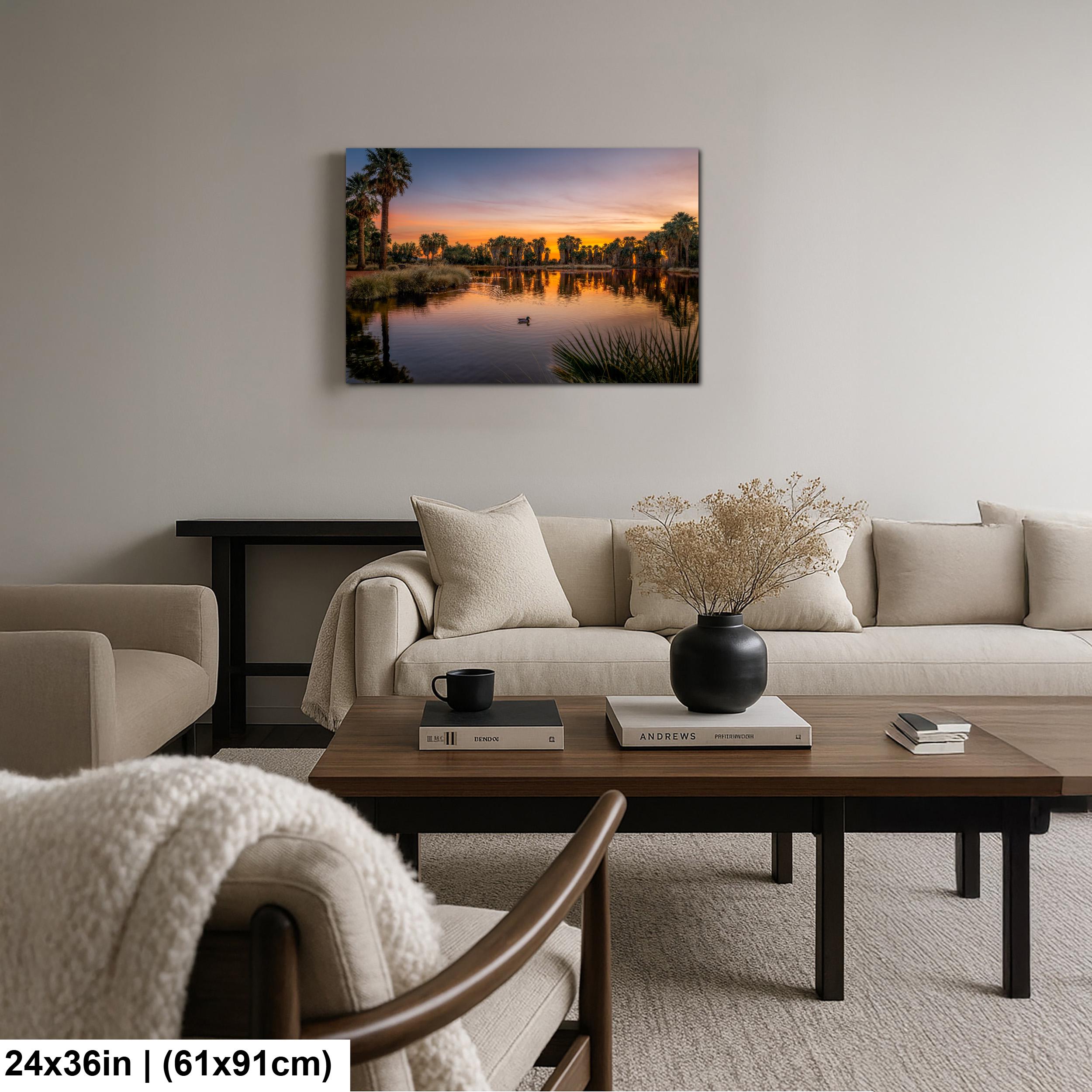 Agua Caliente Park Sunset Reflection, Tucson Arizona Photography Print, Desert Oasis Wall Art, Palm Tree Landscape Decor