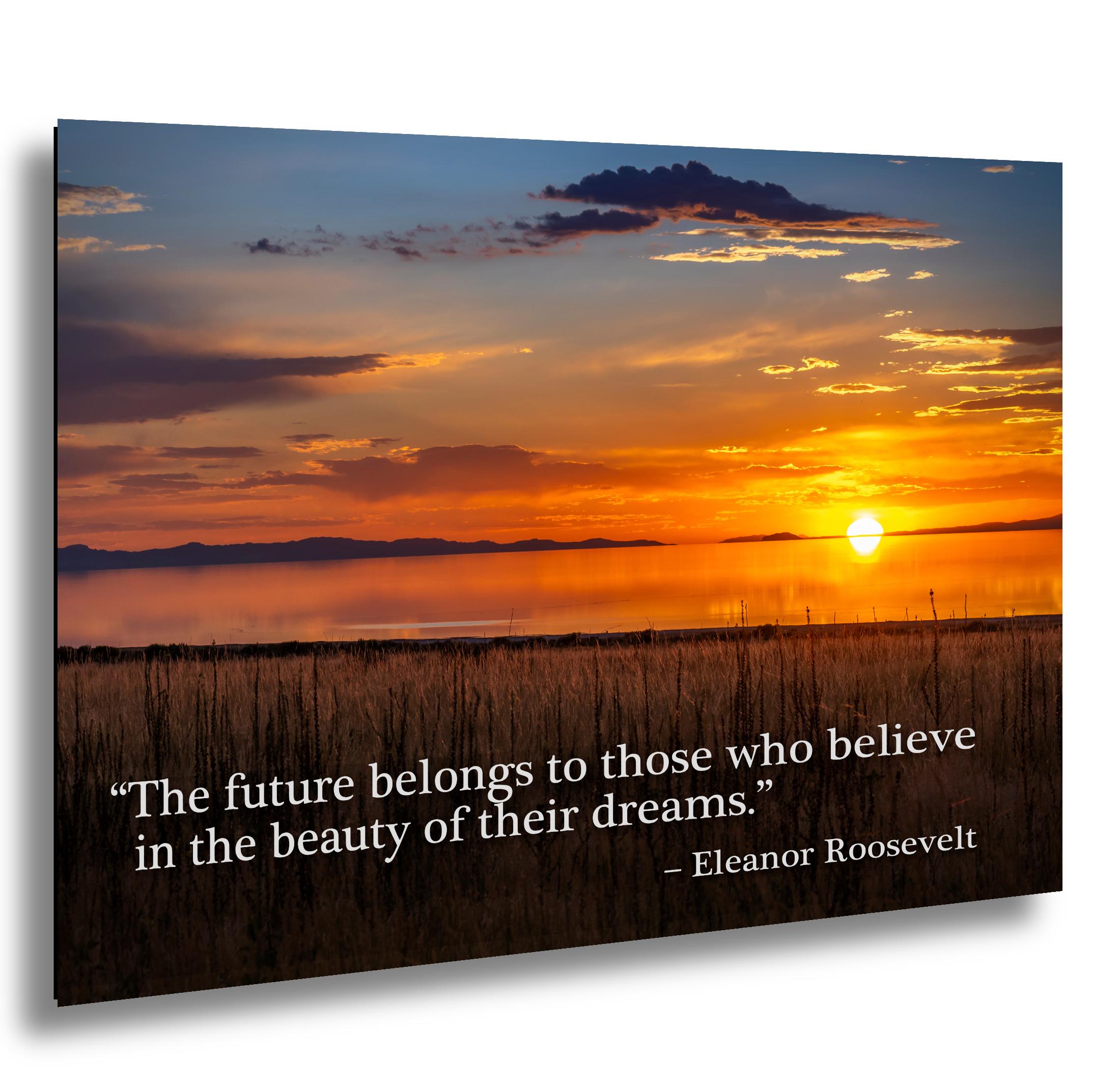 Sunset Lake Landscape Print with Eleanor Roosevelt Quote Wall Art