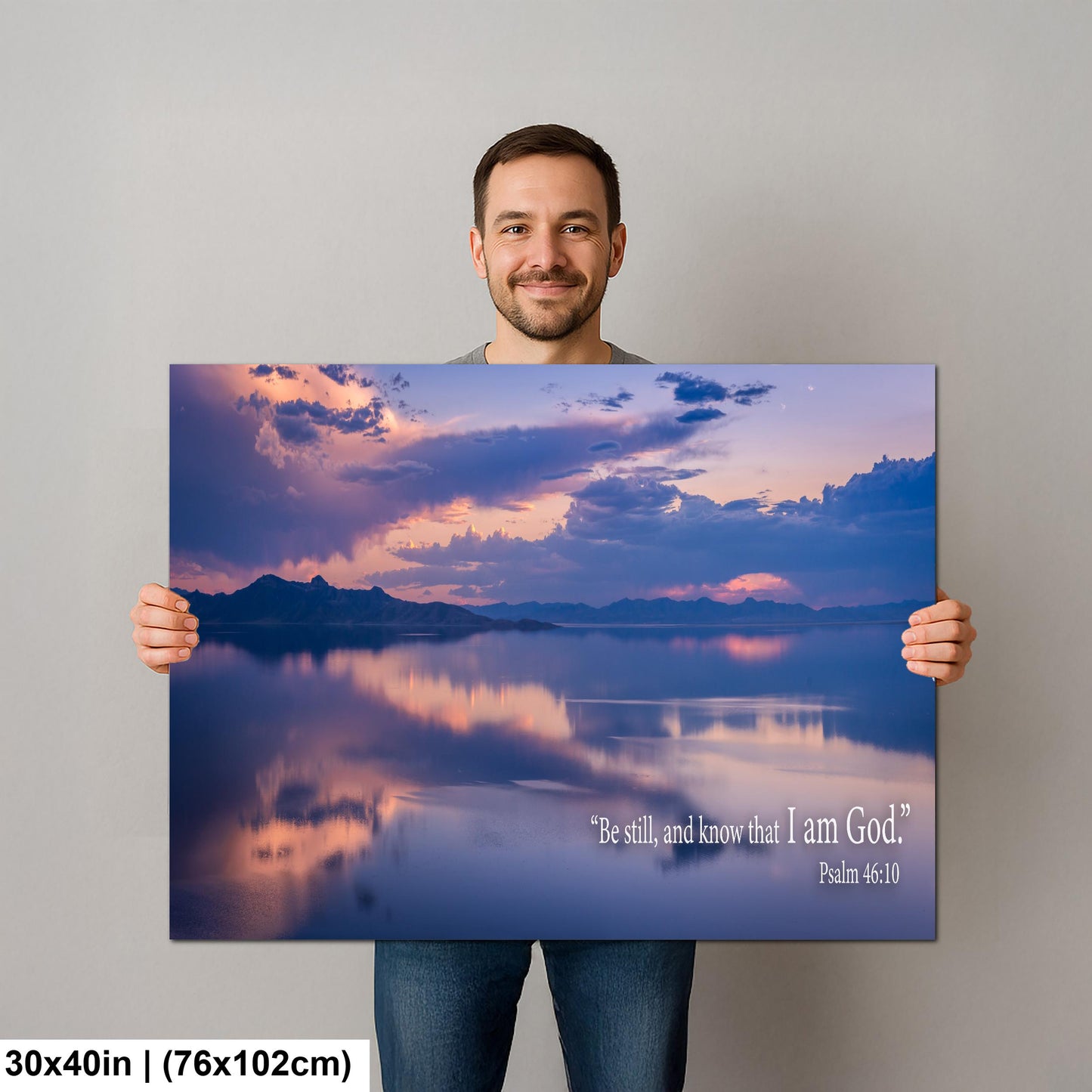 Psalm 46:10 Be Still and Know That I Am God, Sunset Lake Photography Print, Christian Scripture Wall Decor