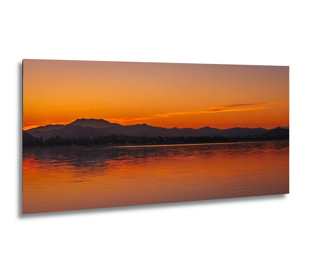 Golden Stillness: Lake Elsinore California Sunset Landscape Photo Wall Art