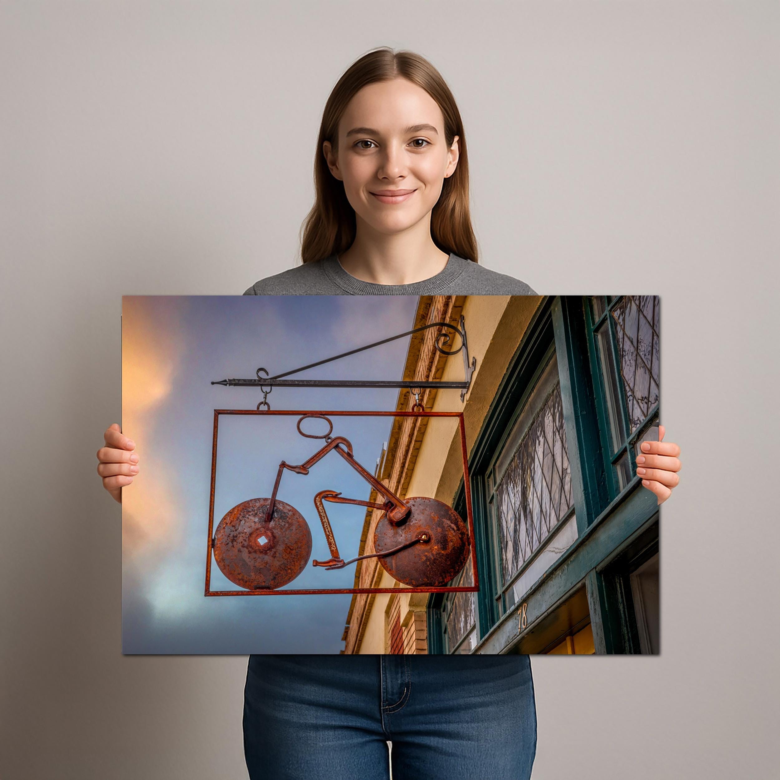 Bisbee Arizona Rusted Bicycle Sign, Vintage Photography Wall Art