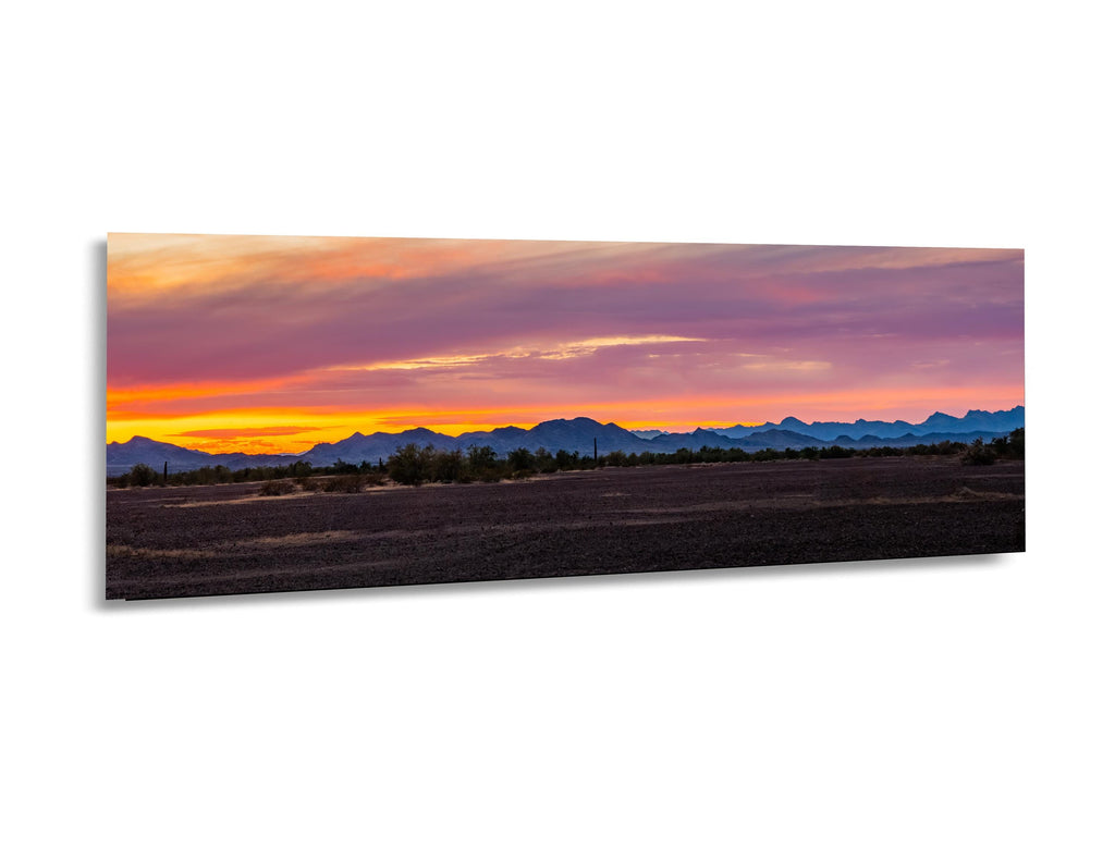 Quartzsite Arizona Sunset Panorama Photography Print, Sonoran Desert Mountain Wall Art