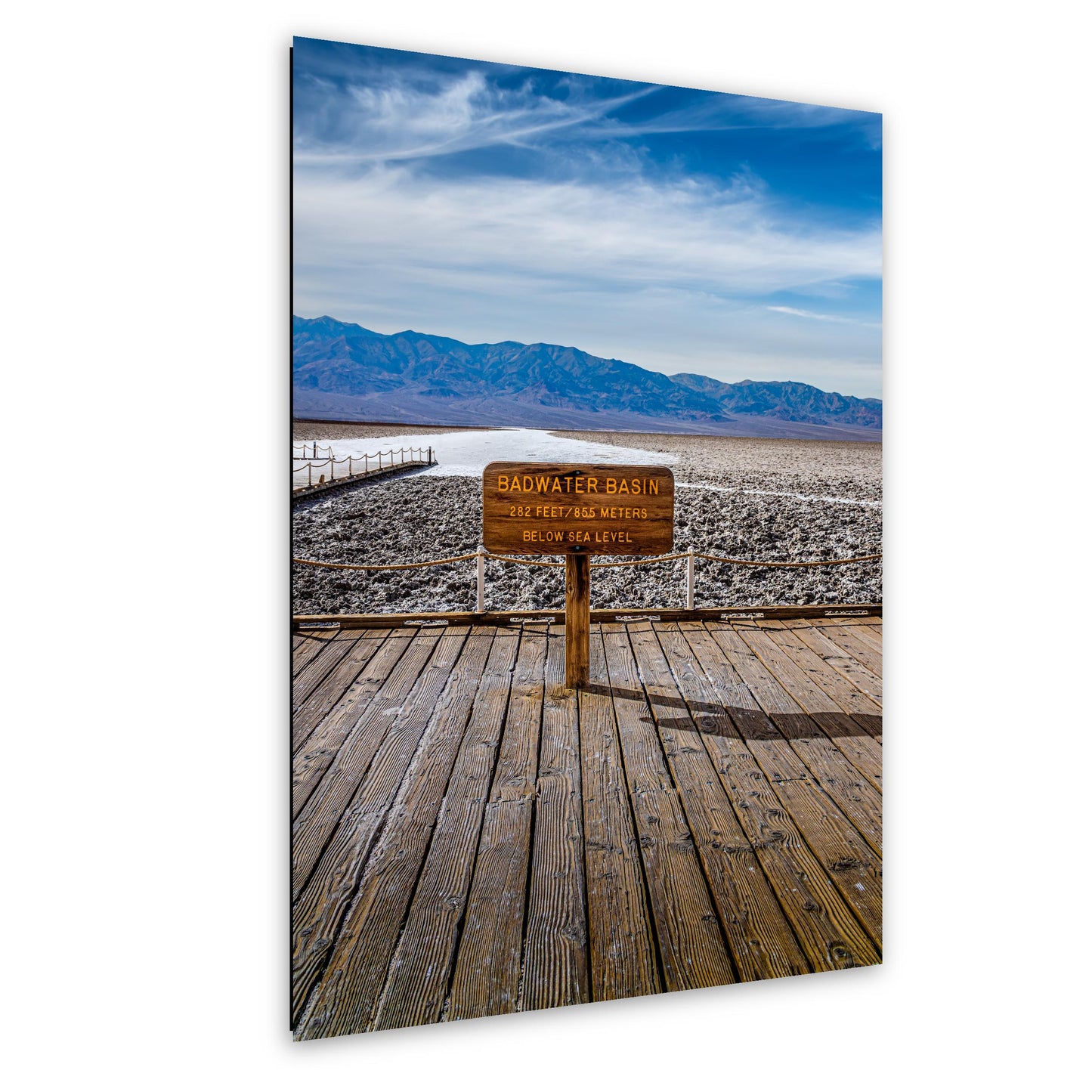Badwater Basin Death Valley Photography Print, California Desert Landscape, Below Sea Level Sign, Mountain Wall Art