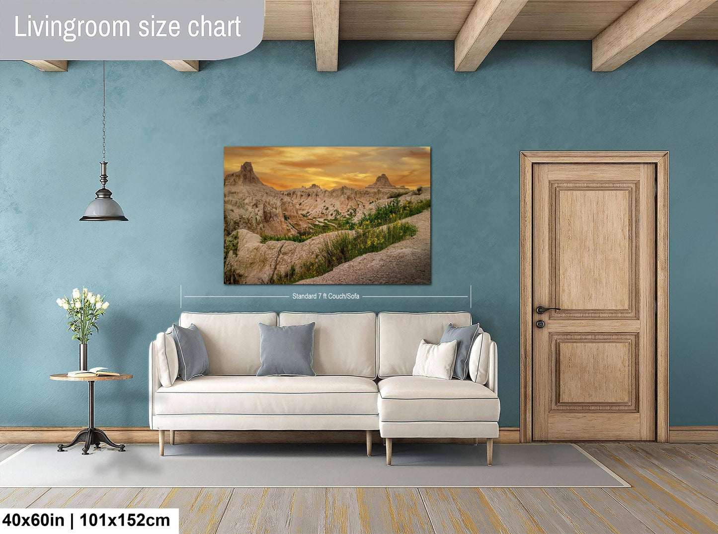 Badlands National Park Sunset, Photography Print, Dramatic Cliffs with Yellow Flowers, South Dakota Landscape Décor