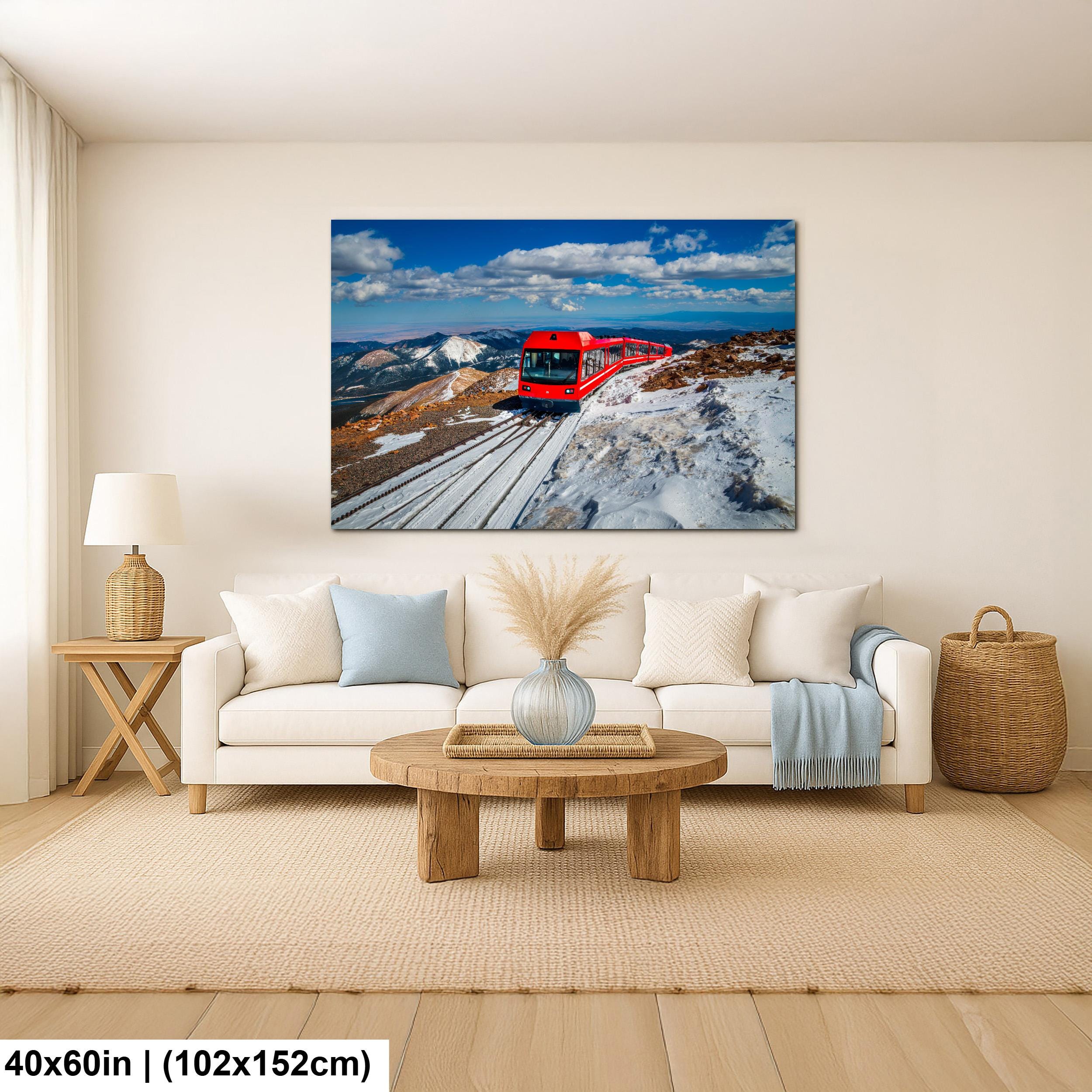 Pikes Peak Cog Railway Photography Print, Colorado Springs Mountain Train, Red Railway Winter Landscape Wall Art Decor