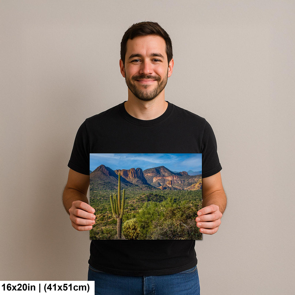 Lost Dutchman State Park Saguaro Overlooking Superstition Mountains Red Rock Cliffs - Apache Junction Arizona Photography Print