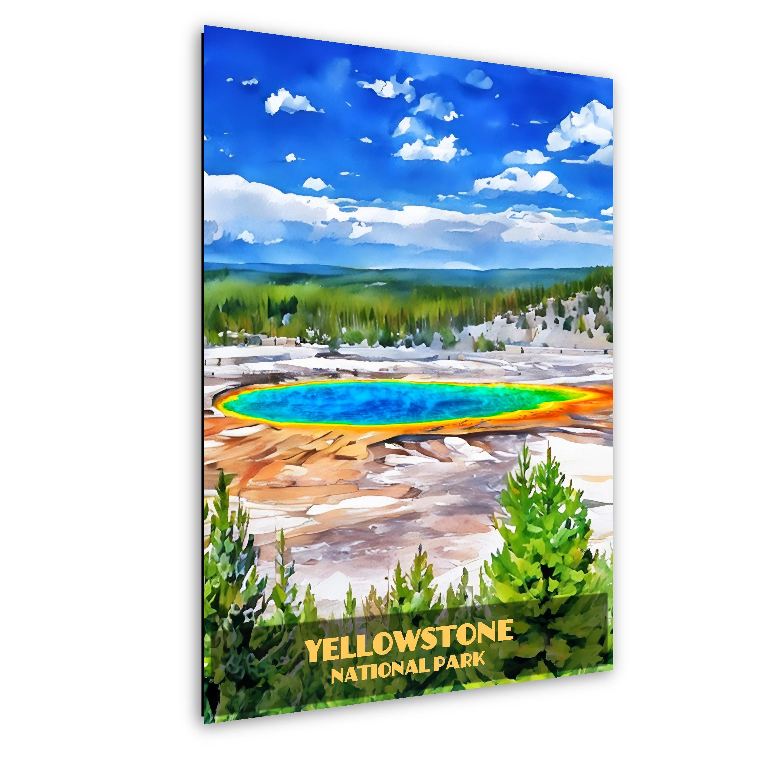 Yellowstone Grand Prismatic Spring: Watercolor-Style National Park Photography Wall Art