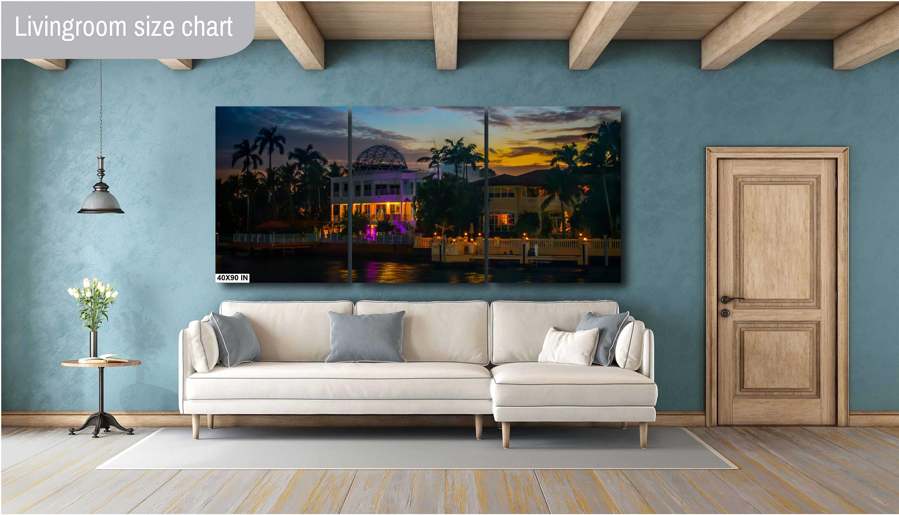 Miami Waterfront Mansion at Golden Hour: Biscayne Bay Florida Print Wall Art Photography Aluminum/Acrylic/Metal/Canvas Scenic Home Decor