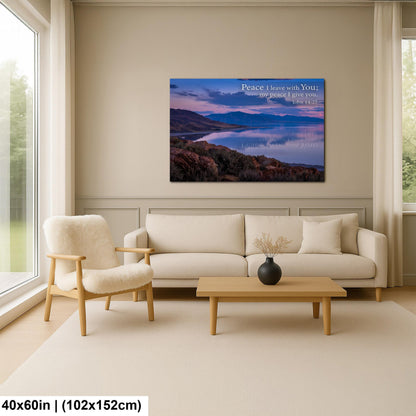 John 14:27 Peace I Leave with You, Sunset Lake Photography Print, Christian Scripture Bible Verse Wall Decor for Home or Office